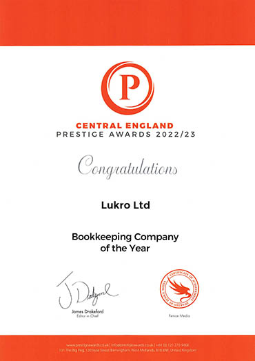 Central England Prestige Awards Bookkeeping Company of the Year 2023