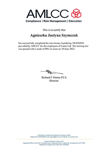 AMLCC Staff Certificate 2022
