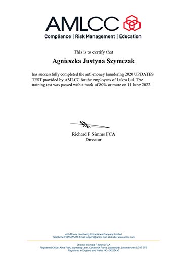 AMLCC Updates Test Certificate 2022