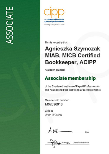 CIPP The Chartered Institute of Payroll Professionals Associate Membership Certificate 2023-2024