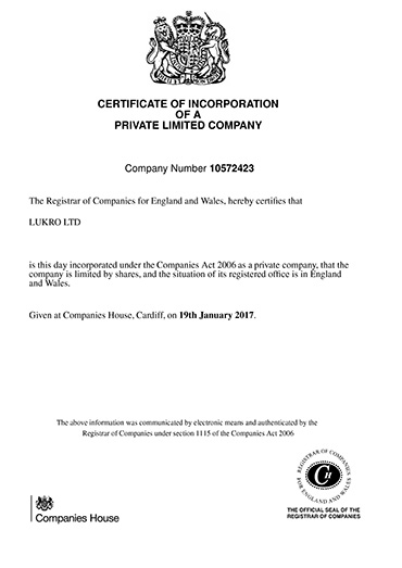 Company House Registration Certificate