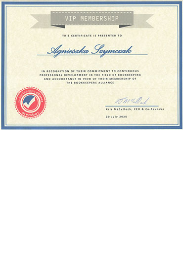 The Bookkeepers Alliance - Vip Membership Certificate