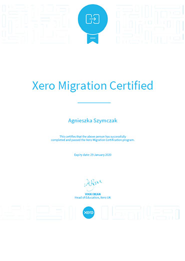 Xero Migration Certificate